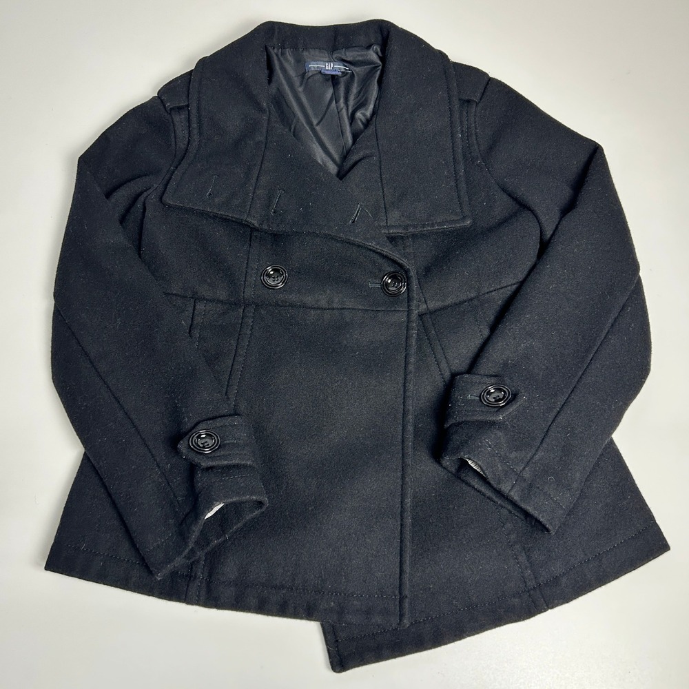 Gap Womens Black Wool Blend Double Breasted Pea Coat Jacket Small RN54023